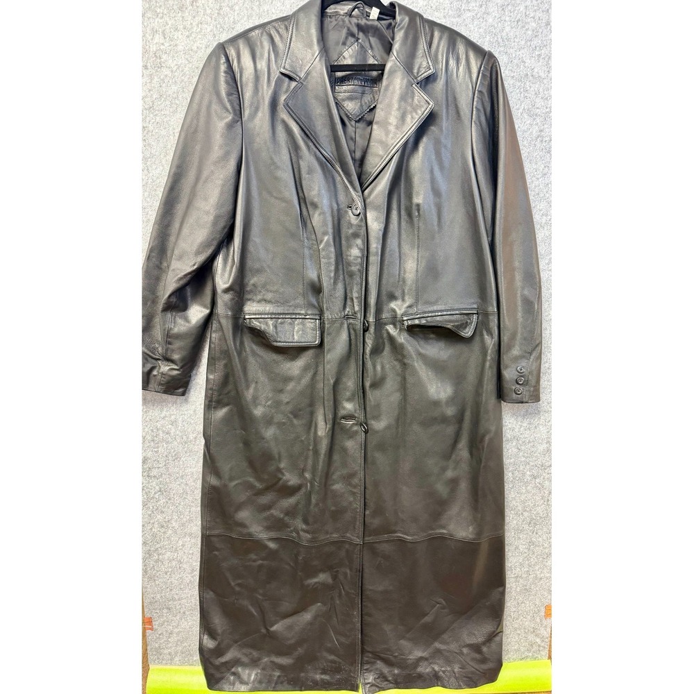 Preston & York‎ Black Leather Long Coat Duster Vintage Men's Size XL